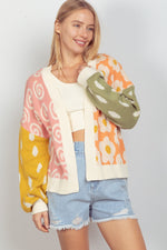 Multi Color Graphic Knit Sweater Cardigan
