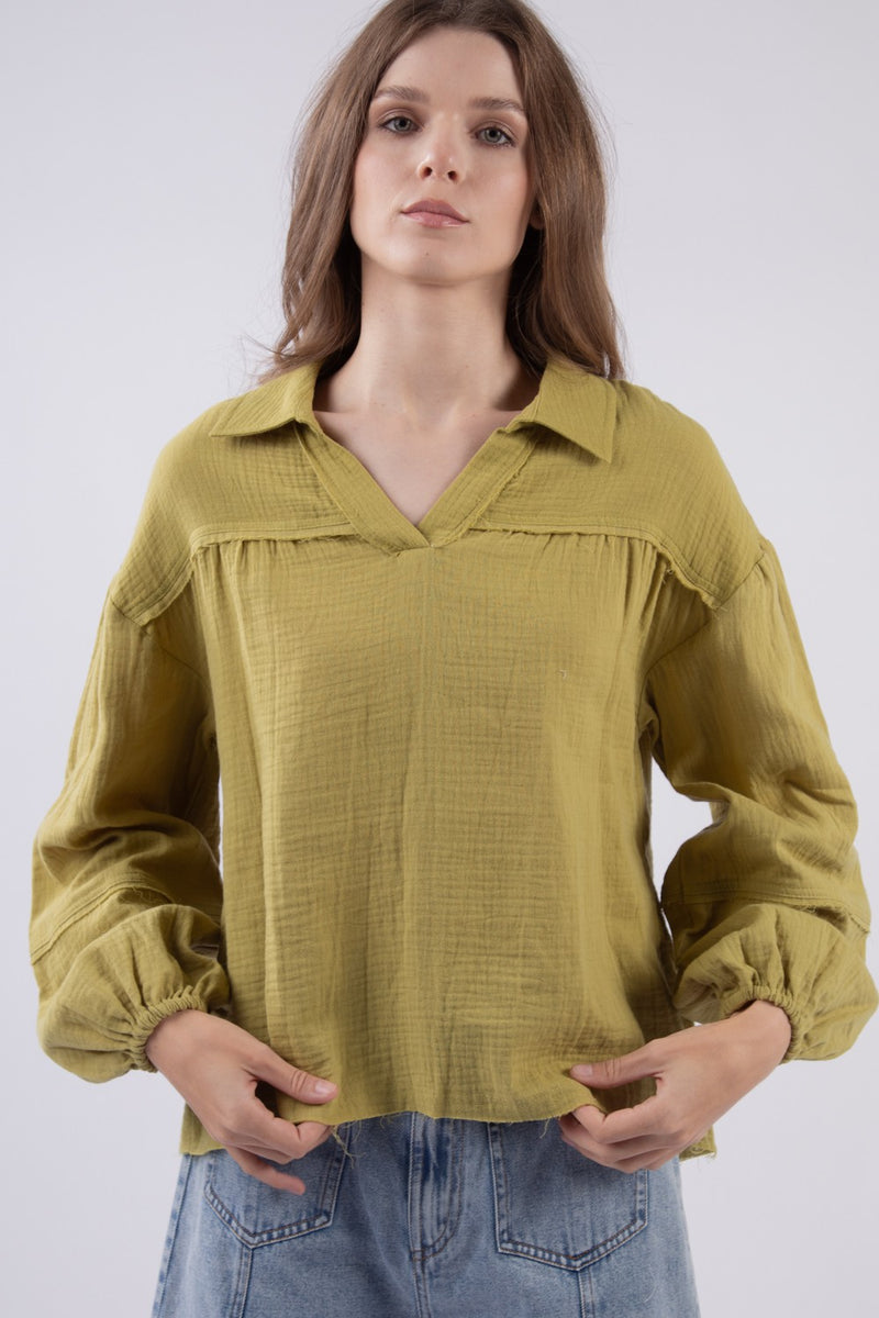 Oversized Cotton Gauze Woven Shirt Top