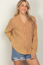 Oversized Washed Woven Crinkled Gauze Shirt Top