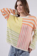 Multi Color Stripe Oversized Sweater Top