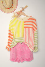Multi Color Stripe Oversized Sweater Top