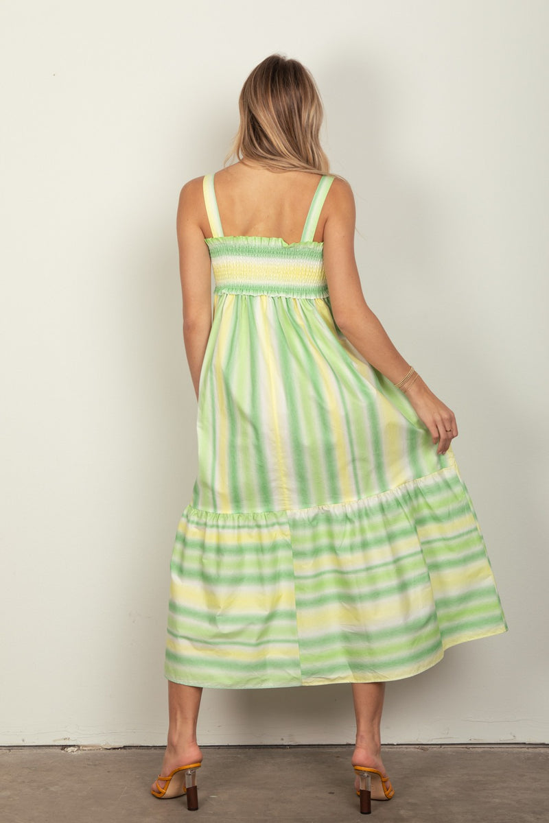 Multi Color Stripe Woven Midi Dress