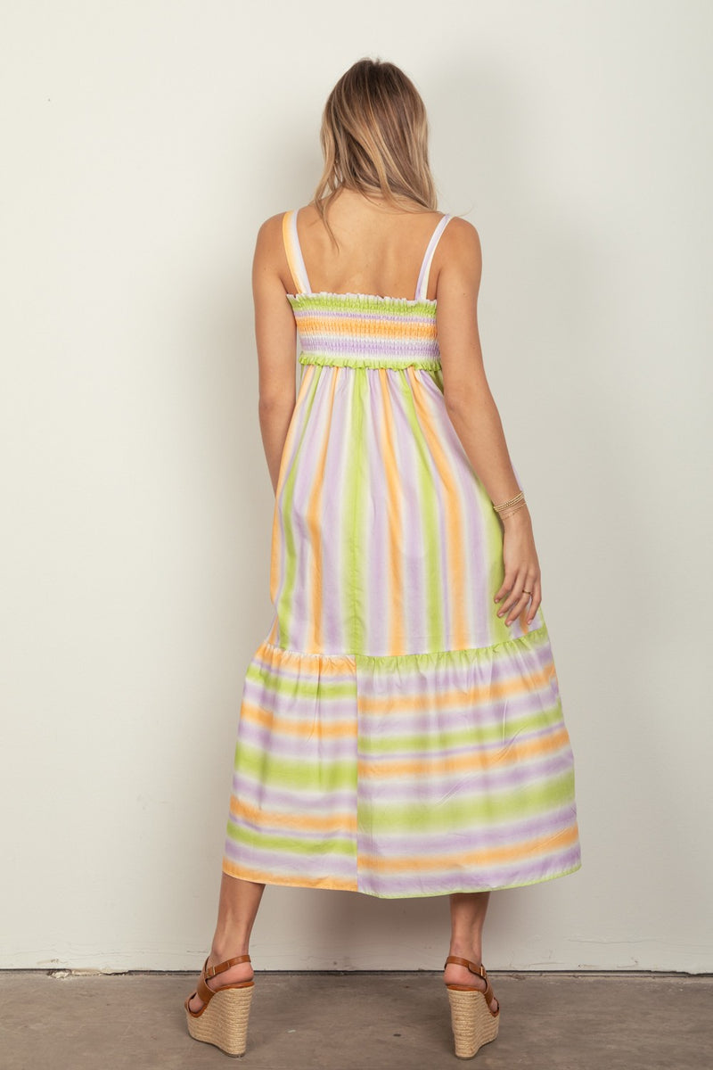 Multi Color Stripe Woven Midi Dress