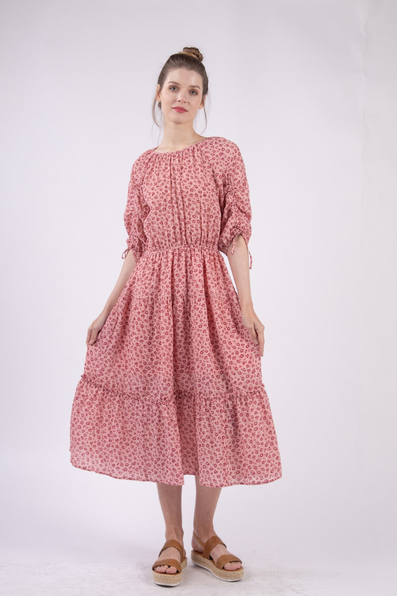 Floral Printed Woven Tiered Midi Dress