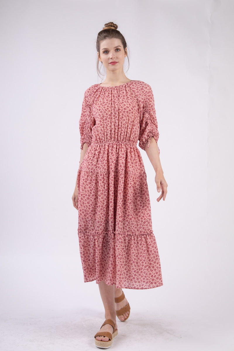 Floral Printed Woven Tiered Midi Dress
