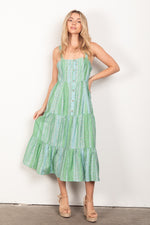 Sleeveless Button Down Printed Summer Midi Dress