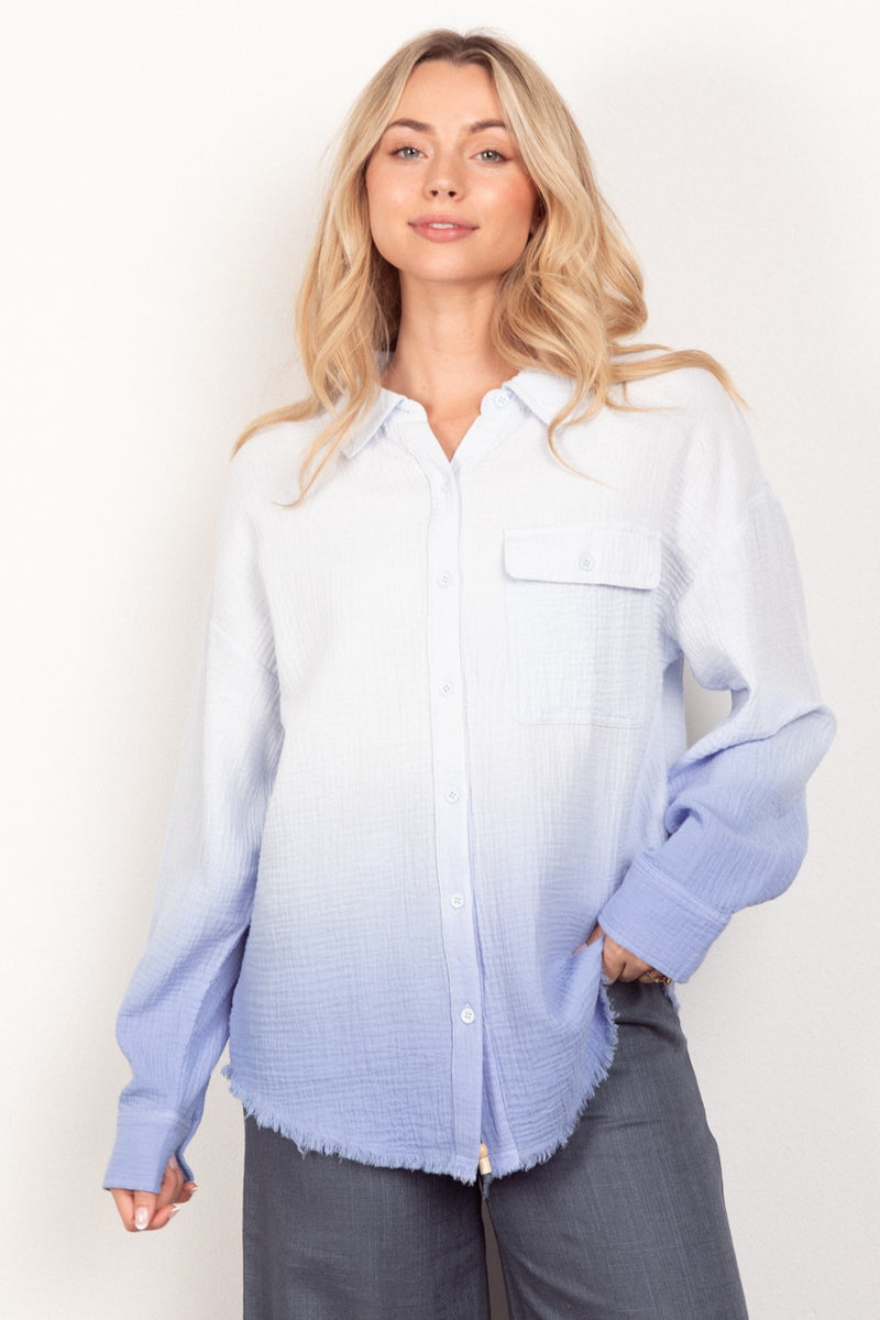 Oversized Cotton Gauze Ombre Washed Shirt Top
