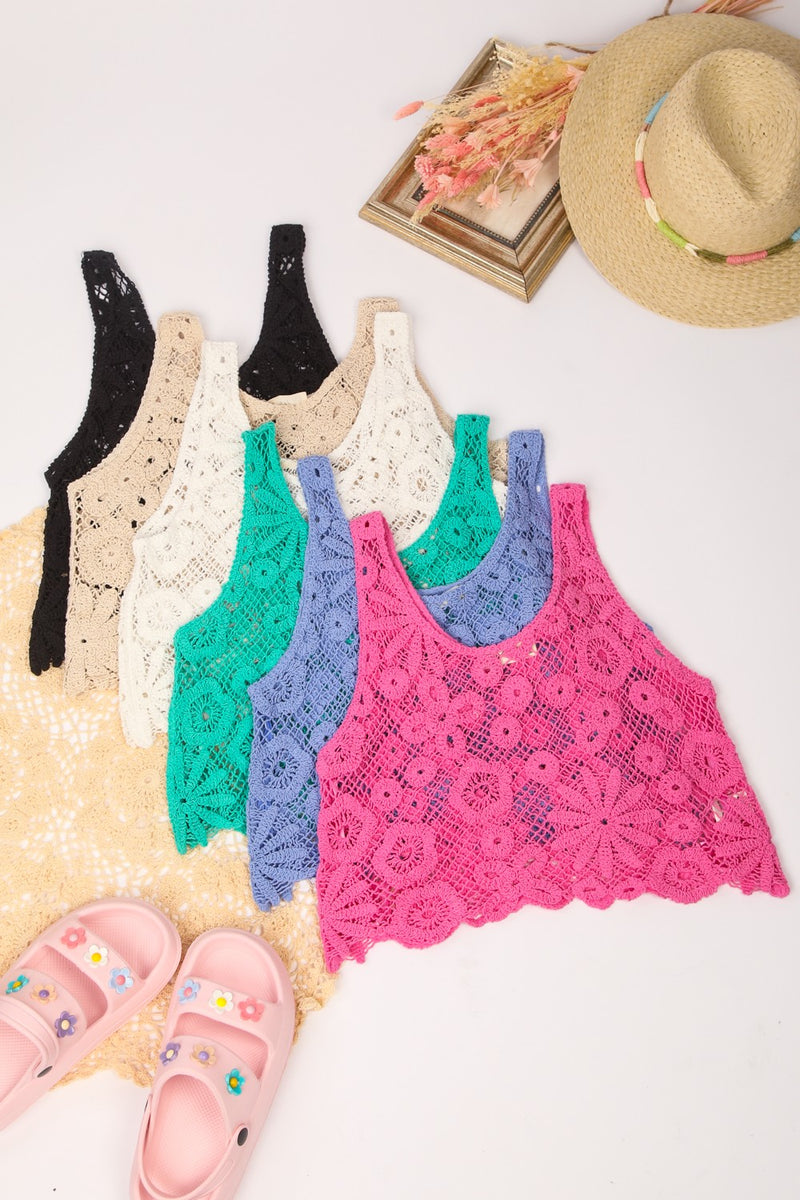 Floral Crochet Fitted Crop Tank Top