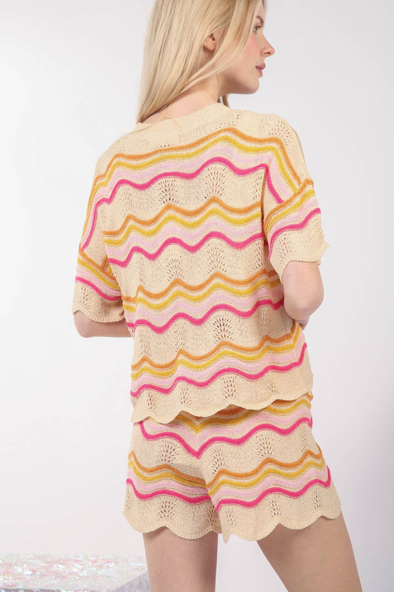 Multi Color Wave Knit Top & Shorts Set