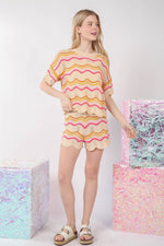 Multi Color Wave Knit Top & Shorts Set