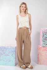 Solid Linen Pleated Wide Leg Comfy Pants