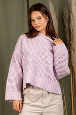Casual oversized solid waffle shaped pullover sweater
