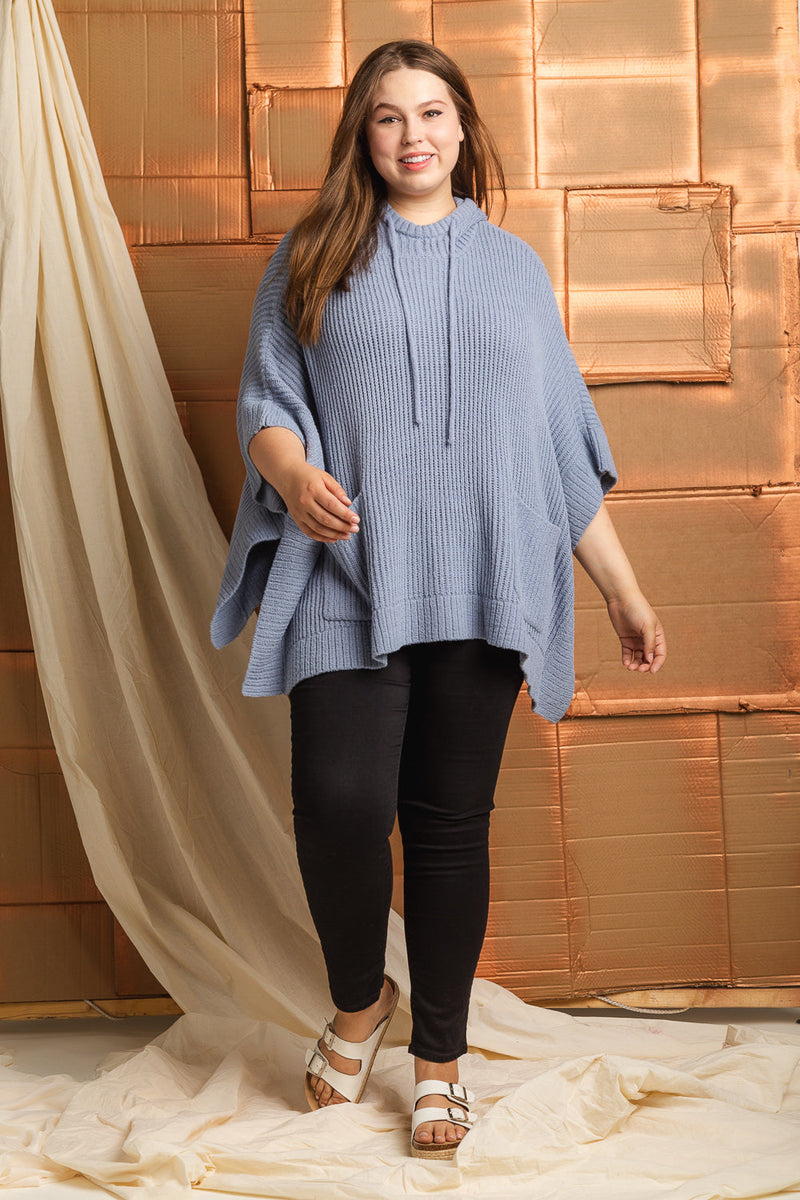 PLUS SIZE Ribbed poncho cozy sweater top