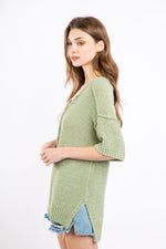V-neck short sleeve solid knit top