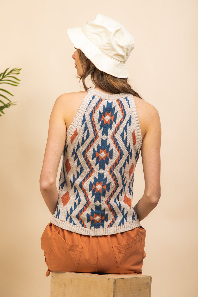 Aztec graphic sleeveless knit top