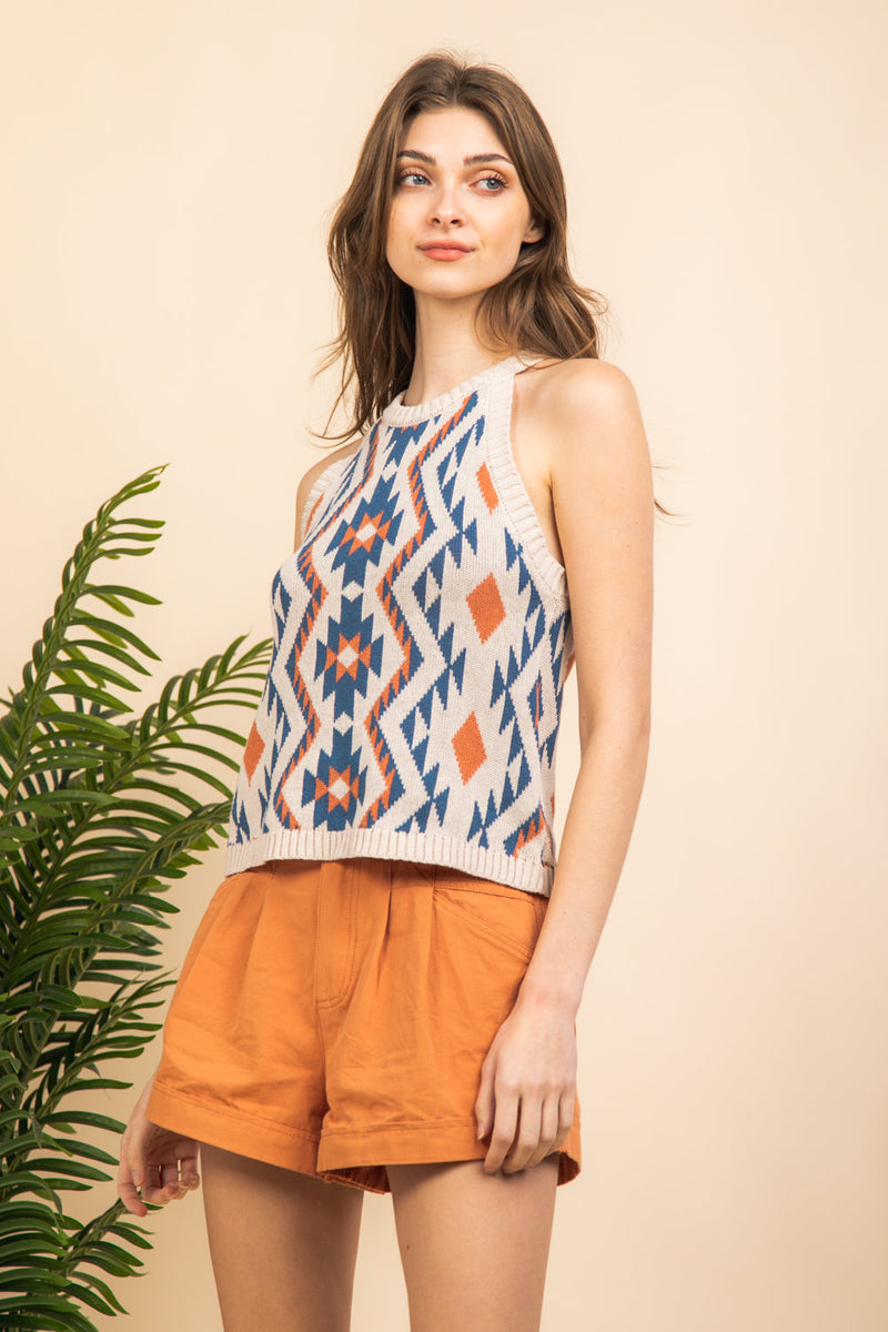 Aztec graphic sleeveless knit top