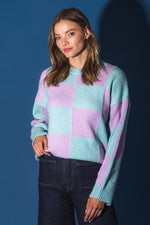 Check board color block sweater