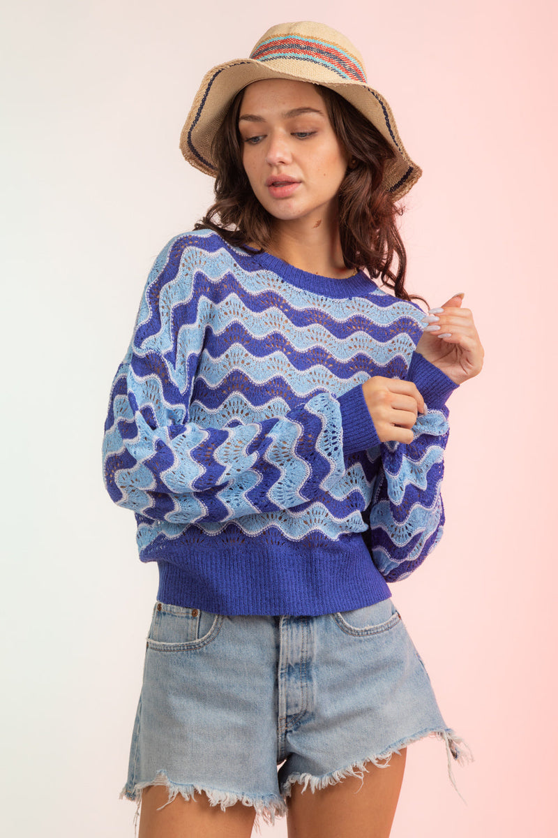 Long Sleeve Wavy Stripe Summer Sweater