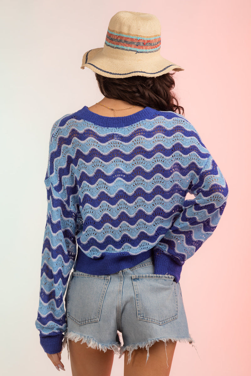 Long Sleeve Wavy Stripe Summer Sweater