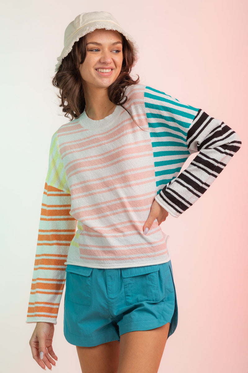 Long Sleeve Multi Color Block Striped Sweater