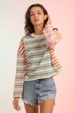 Long Sleeve Multi Color Block Striped Sweater