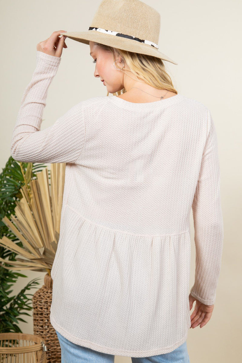 Solid waffle knit soft comfy top