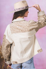 Leopard contrast button down corduroy jacket