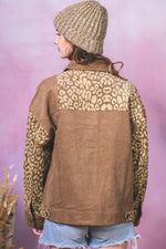 Leopard contrast button down corduroy jacket