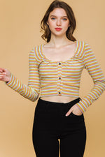 Multi color stripe printed rib knit crop top