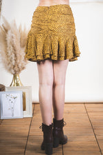 Dotted print ruffled mini skirt