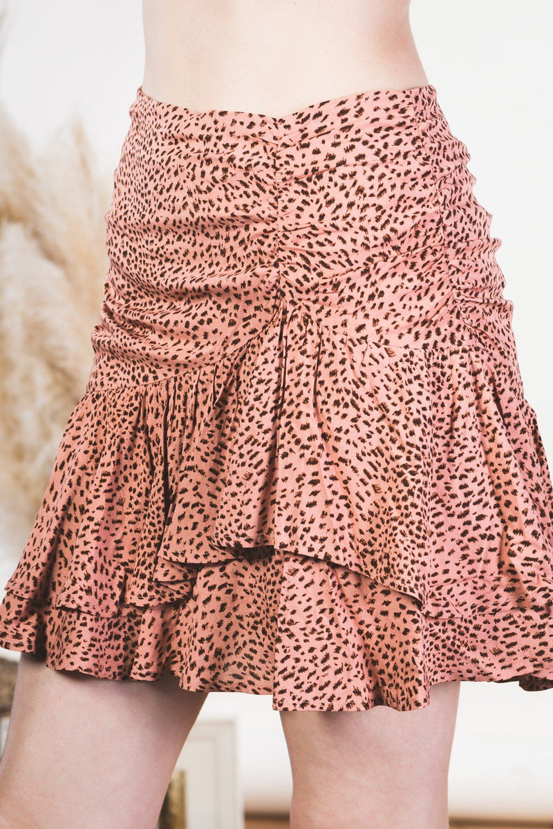 Dotted print ruffled mini skirt