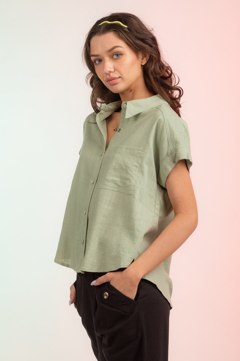 Solid linen button down shirt top