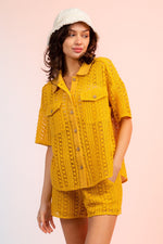 2-Piece Set: Crochet Short Sleeve Shirt & Mini Shorts
