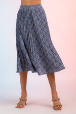 High-Waist Pleated Ethnic Print Midi Skirt