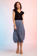 High-Waist Pleated Ethnic Print Midi Skirt