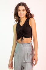 Sleeveless Rib Knit Ruched Front Crop Top