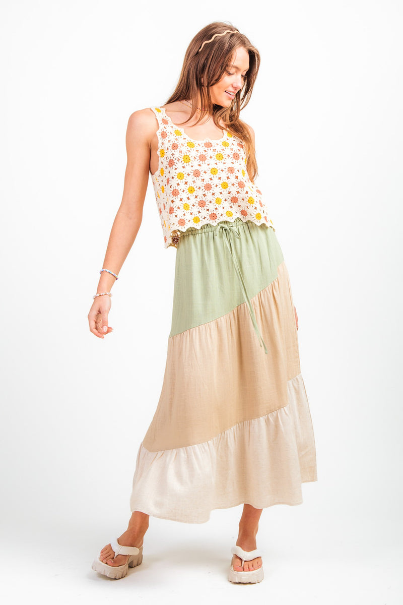 PLUS SIZE High-Waisted Multi-Color Block Maxi Skirt