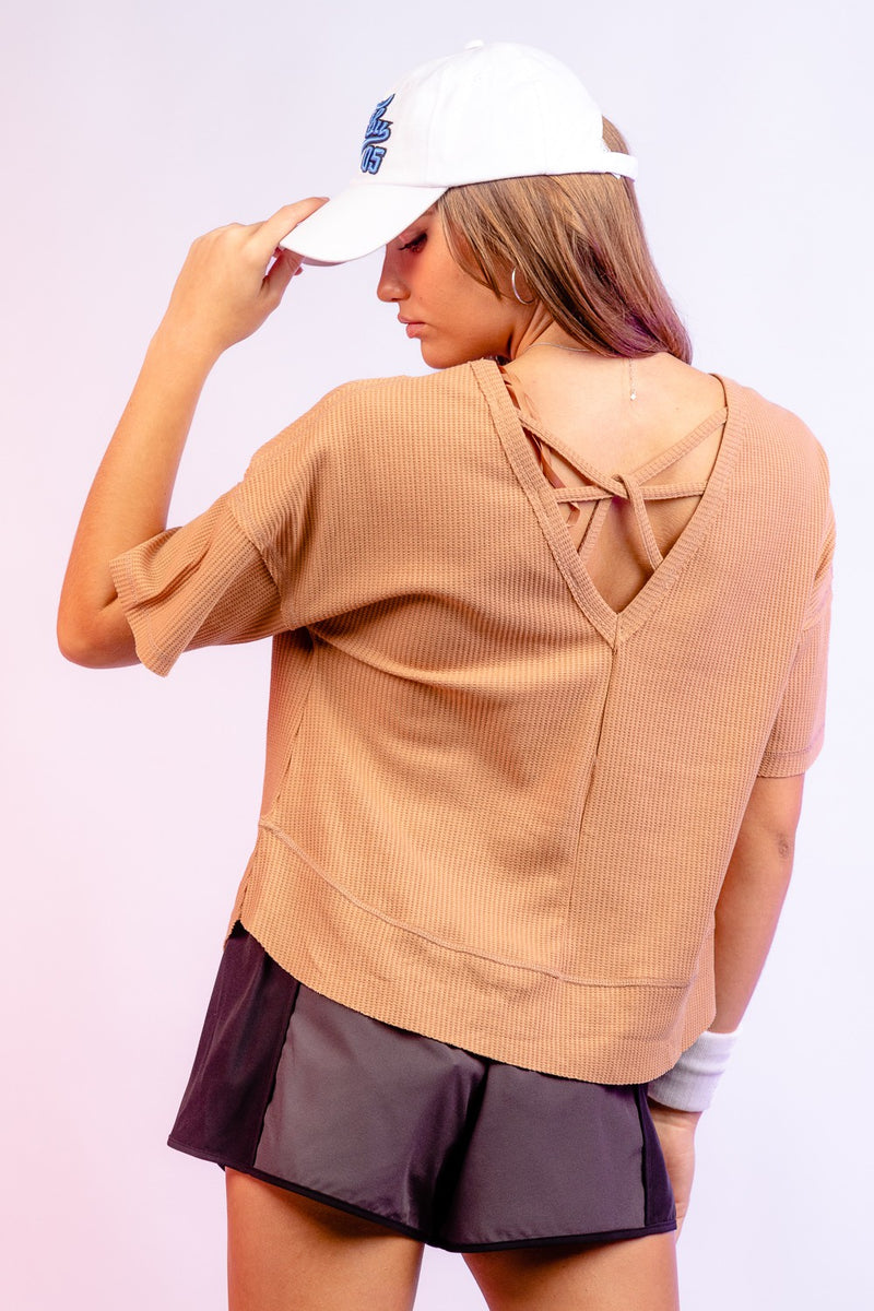 Back strappy detail solid knit top