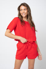 Crinkle soft cotton comfy crop top and shorts set