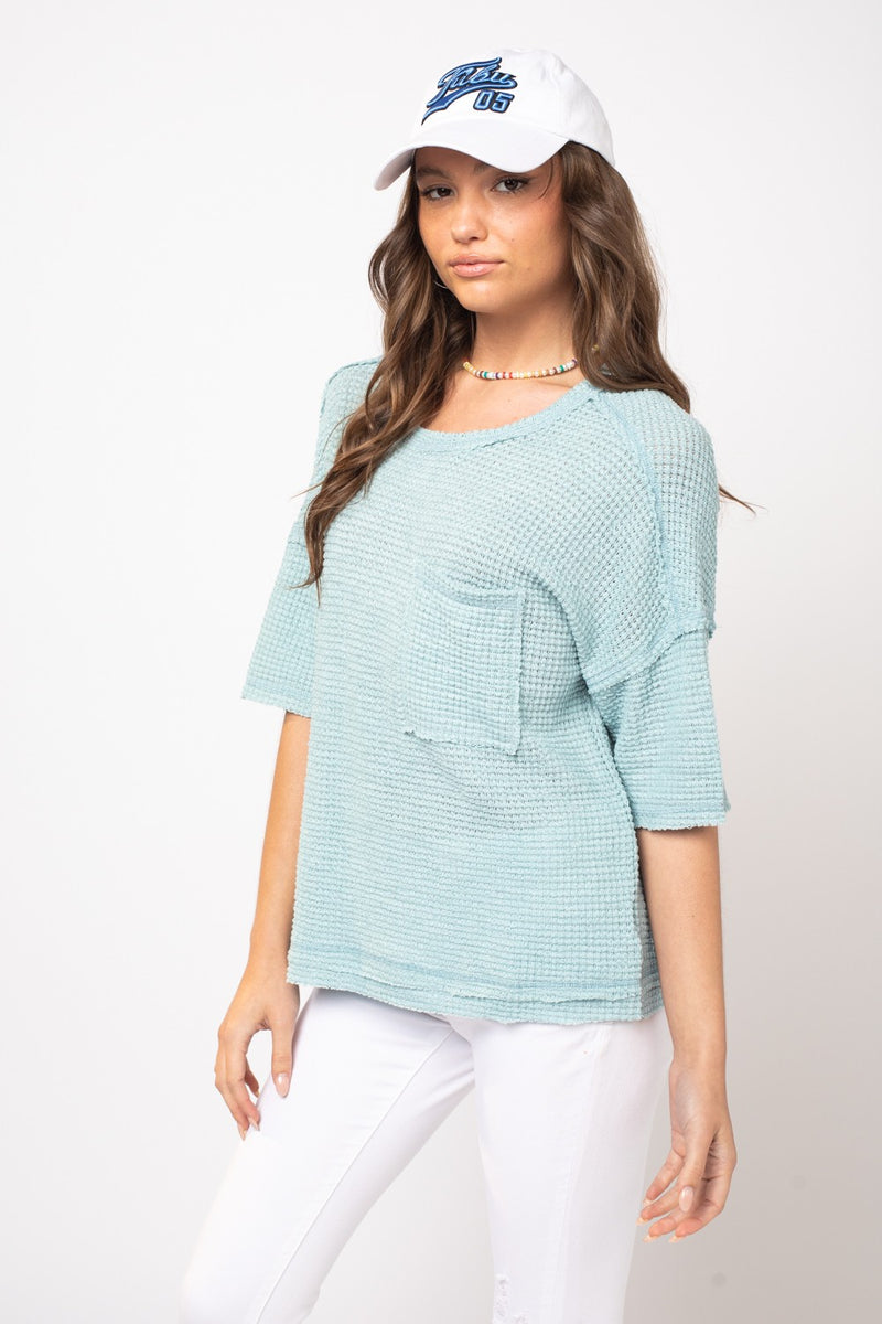 Casual soft waffle knit comfy top