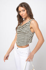 Check pattern cowl neck crop top
