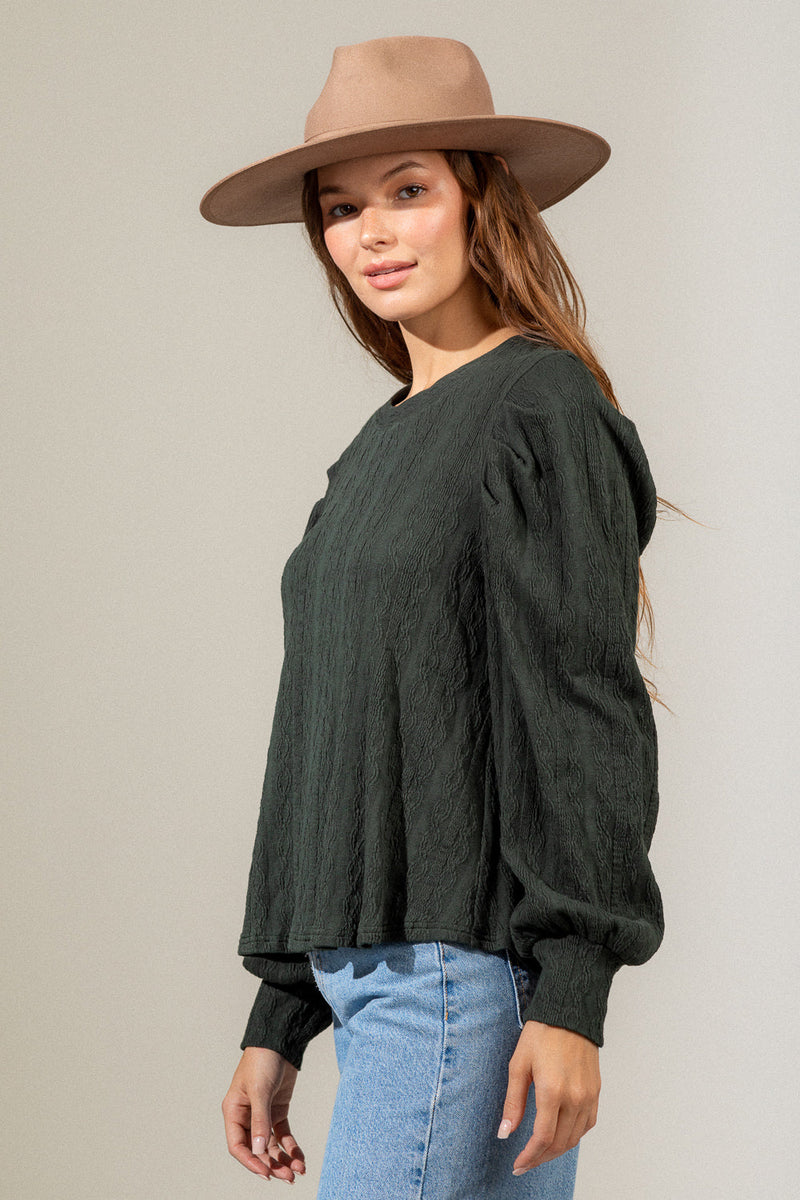 Puff shoulder detail solid knit top