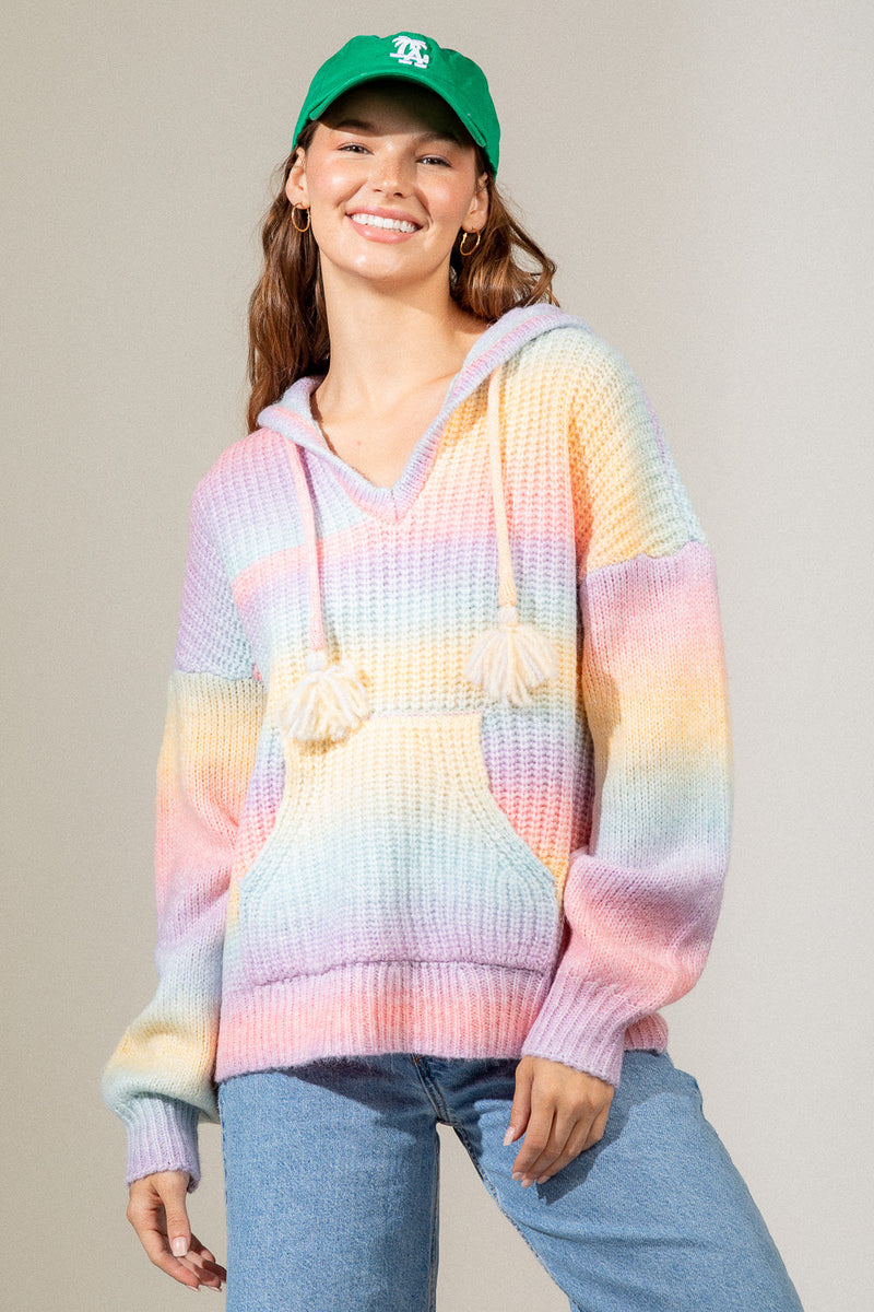 Multi-color hooded cozy sweater