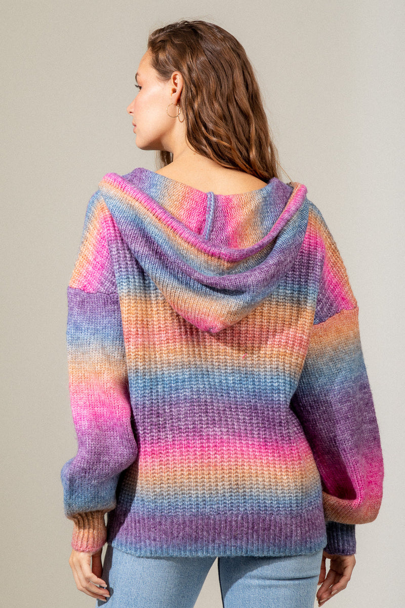 Multi-color hooded cozy sweater