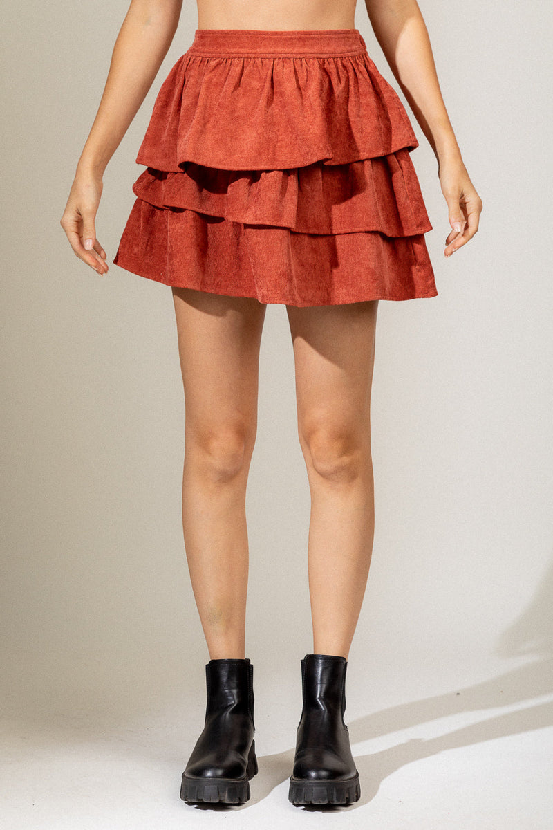 Ruffled corduroy solid mini skirt
