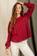 Puff shoulder detail solid knit top