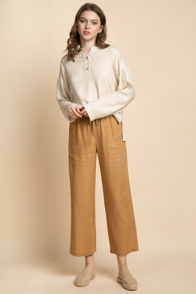  GLIENST Women's Cotton Linen Pants Elastic High Waist