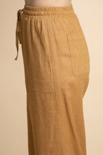 Solid linen elastic waist pants