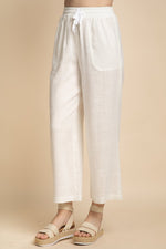 Solid linen elastic waist pants