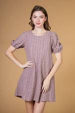 Puff sleeve chevron sequin knit dress